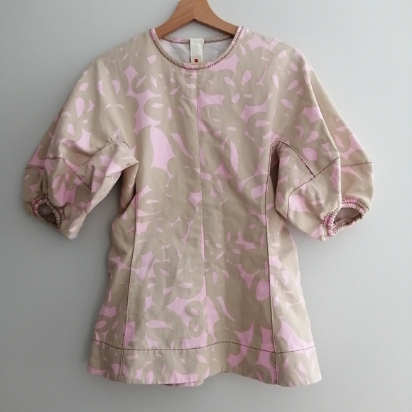 Marni Resort Cotton and Linen Blouse Balloon Sleeves Tan Pink 40 IT | 4 US - Picture 3 of 17